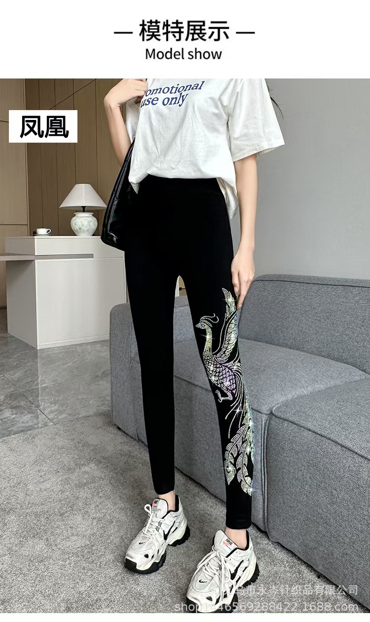 龙凤烫钻打底裤莫代尔高弹力裤高腰提臀运动健美裤铅笔裤秋冬加绒详情9