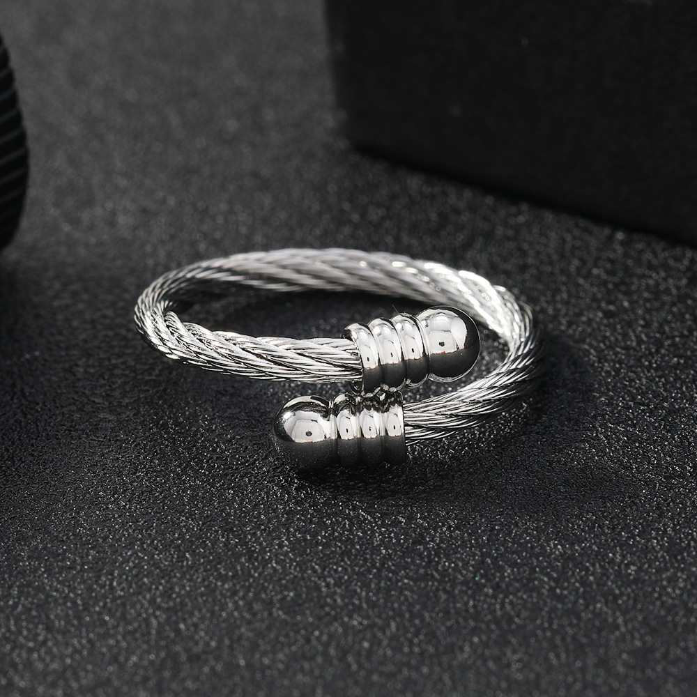 欧美跨境 简约个性不锈钢缆线戒指饰品女 开口可调节小众情侣指环详情15