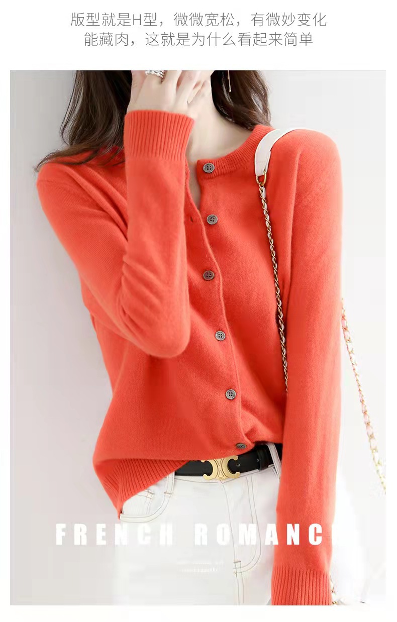 New autumn and winter round-neck knitted cardigan for women, loose and large-sized sweater, versatile coat, solid color base wool sweater coat pic 13