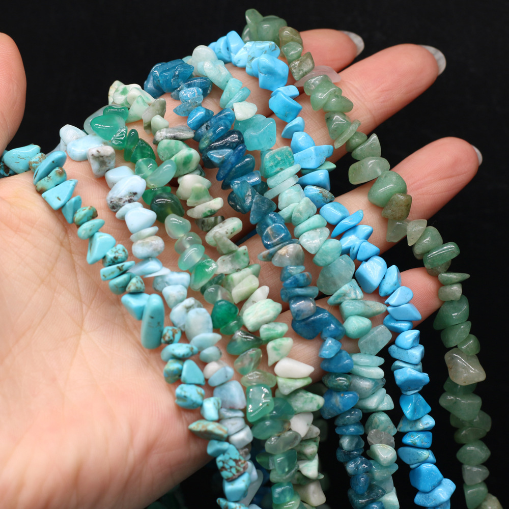 Natural crushed stone green Dongling blue pine raw stone beads with holes semi-finished DIY jewelry handcrafted accessories wholesale pic 5