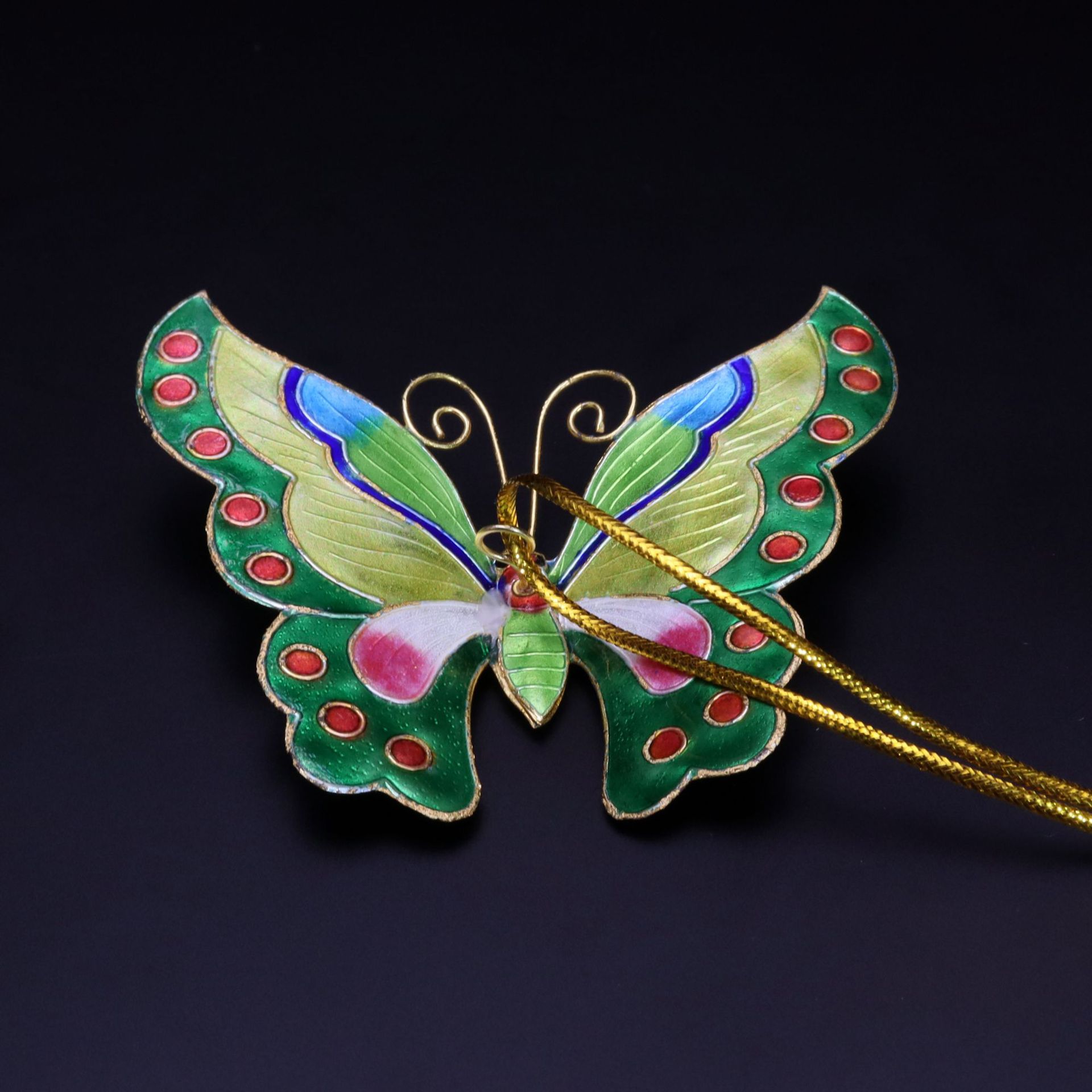 Beijing Cloisonne Christmas decorative pendant, craft cultural gift, mechanism enamel silver-blue flower butterfly pic 5