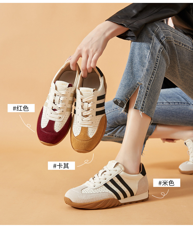 蜜蜂一狼旗舰店高端秋季德训女鞋休闲真皮运动阿甘鞋透气女士潮鞋详情7