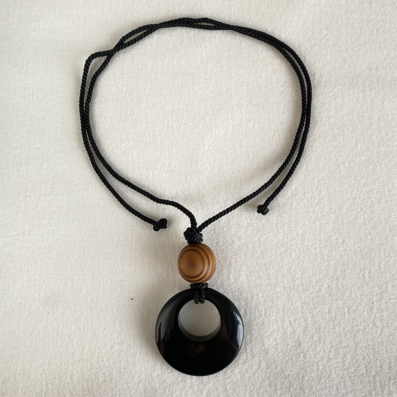 天然黑玛瑙石黑绳项链长款吊坠新中式设计高级感夏季新款配饰品女详情2