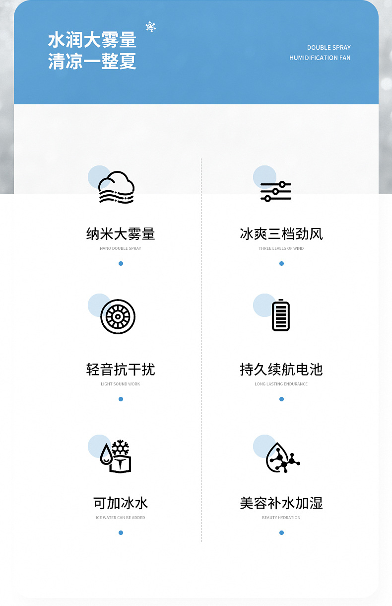 跨境桌面喷雾风扇usb充电制冷宿舍办公室电风扇静音空气循环风扇详情2