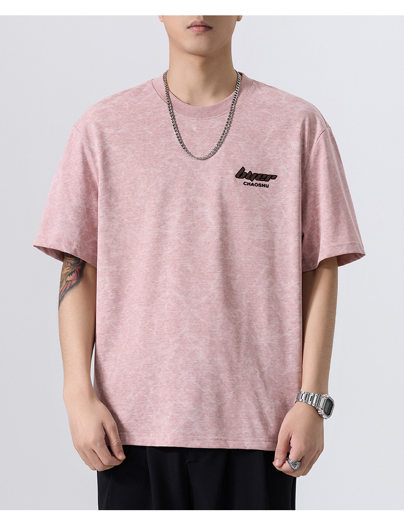 2025夏季新款重磅美式复古休闲短袖T恤男大码宽松潮牌薄款体恤详情19