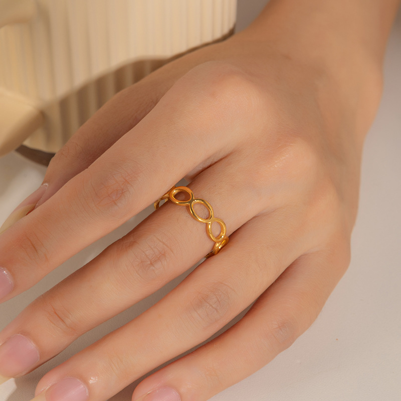 欧美时尚ins风简约钛钢戒指18k镀金不规则几何不锈钢女士饰品热销详情3