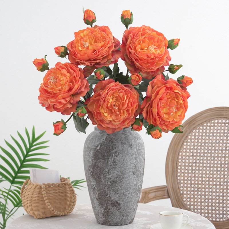 欧式复古仿真花焦边大牡丹假花芍药客厅餐桌花瓶插花绢花摄影道具详情22