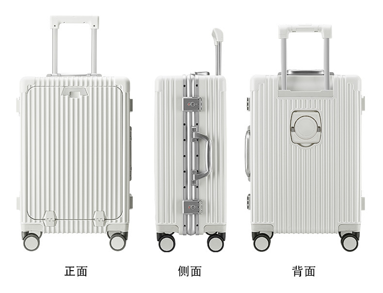 Source factory 18-inch front-opening suitcase, multi-functional aluminum frame handle suitcase, charging suitcase, water cup holder travel suitcase pic 21