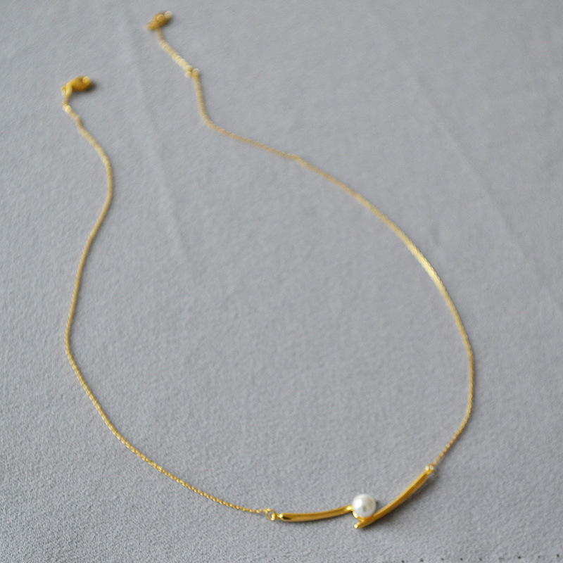 日韩小众设计黄铜镀金交叉微笑珍珠时尚简约轻奢高级感项链锁骨链详情6