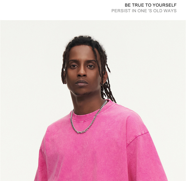 男士T恤230克酸洗炒雪花宽松做旧复古水洗短袖男纯棉t恤落肩欧码详情10