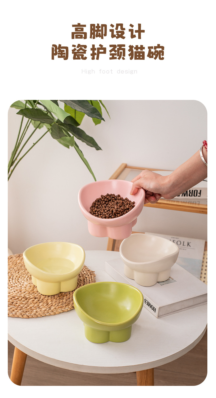 Cat bowl, ceramic food bowl, water bowl, cervical vertebrae protection, high legs, slanted mouth, cat drinking bowl, pet bowl, dog rice bowl, food basin pic 10