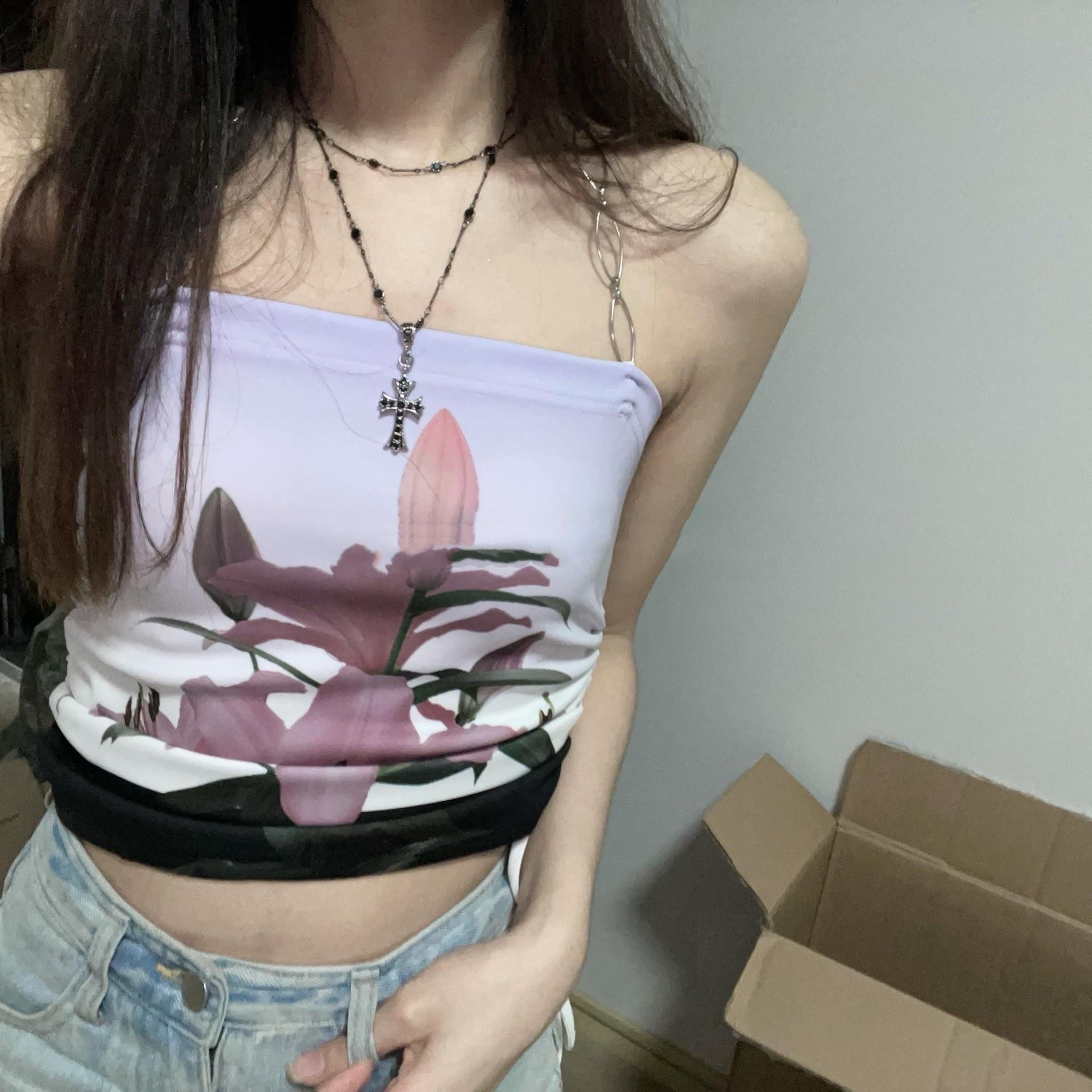 万圣节暗黑锆石十字架串珠项链女夏长款双层叠戴脖颈链吊坠锁骨链详情5