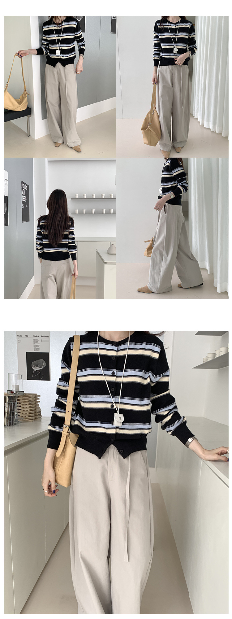 Retro striped long-sleeved knitted sweater for women in autumn 2025, a new Korean-style design with a versatile round neck casual top pic 24