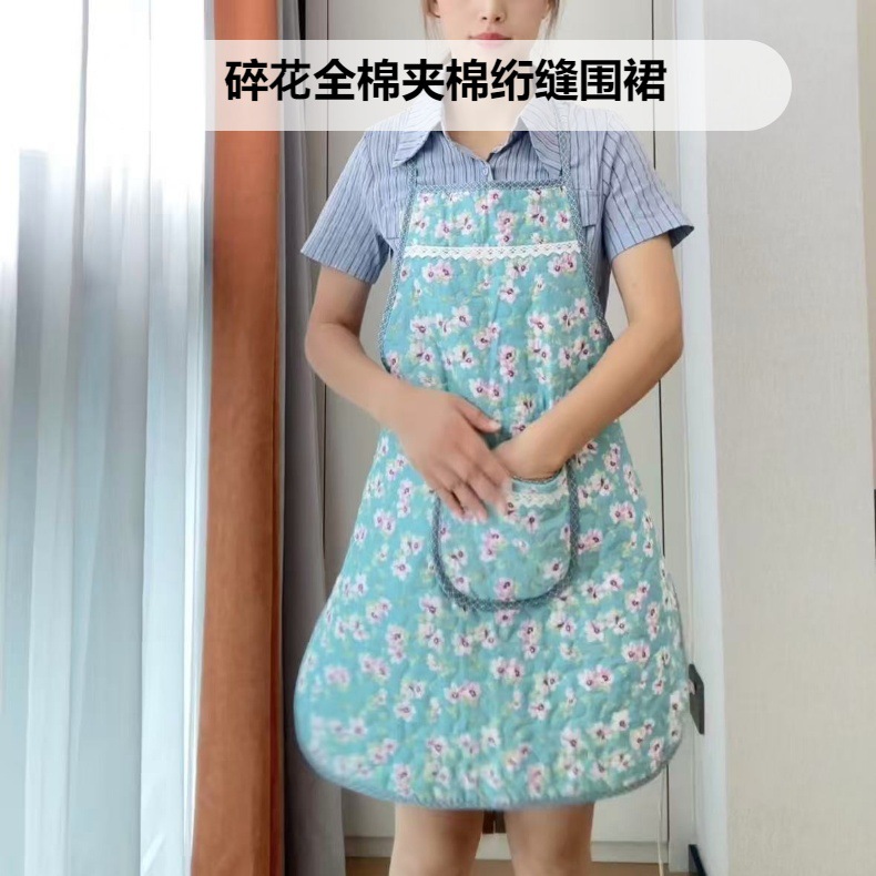 新款碎花全棉围裙工厂批发加厚围裙现货家用围裙无袖围裙防油防污详情1