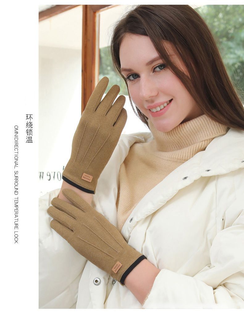 De Rong gloves for women, three-rib warm gloves, winter fleece, outdoor touch screen, driving, cycling, three-rib pic 9