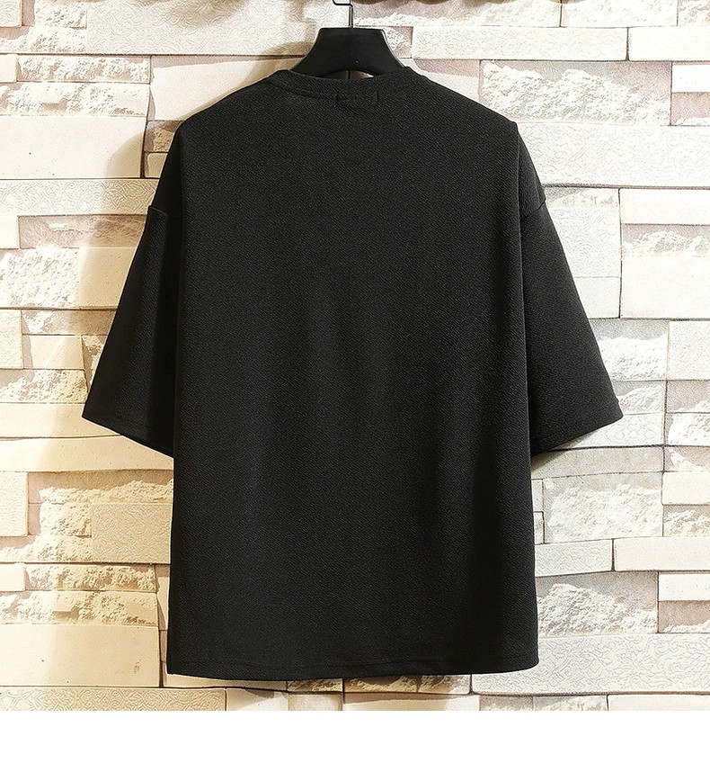 Simple three-quarter sleeve T-shirt for men, summer fashion brand, large-sized T-shirt, high school student and overweight casual short-sleeved top pic 4