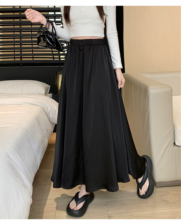French acetate satin half skirt for women 2024 Spring/Summer pleated long skirt with elastic and tight waist, A-line large swing umbrella skirt pic 50