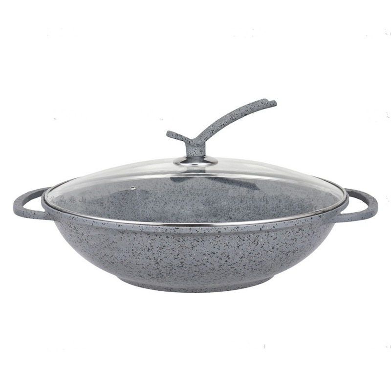 Double-ear non-stick, double-bottom granite cast aluminum wok, flat pan, hot pot, multi-functional pot, fire, electric, universal WOK pic 1