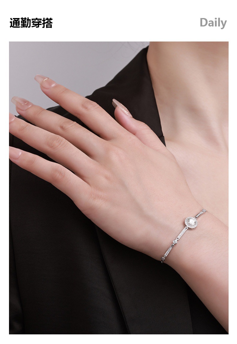 S925 sterling silver bracelet, one-carat Mosan luxury round bag bracelet, live-streaming same style, Korean version, high-end and light luxury pic 15