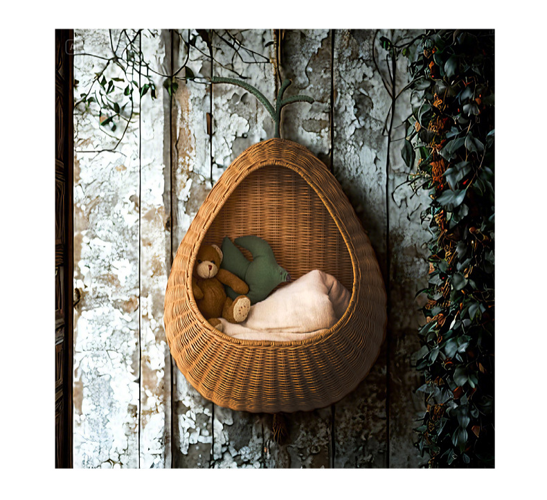 Nordic-style rattan woven wall-mounted key storage basket, home and homestay decoration, toy and sundries storage basket, hand-woven basket pic 5