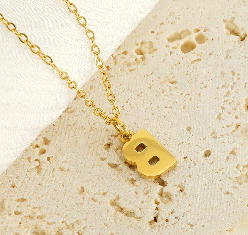 Cross-border European and American stainless steel fashion 26 English diamond-encrusted small letter necklace, simple and versatile collarbone chain in stock for women pic 20