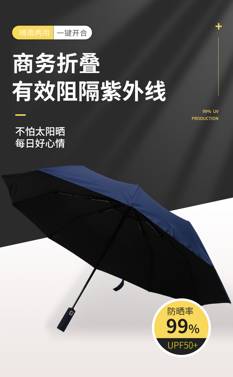 Portable UV-resistant folding umbrella, black rubber sunshade, fully automatic three-fold umbrella, simple outdoor advertising sun umbrella pic 15