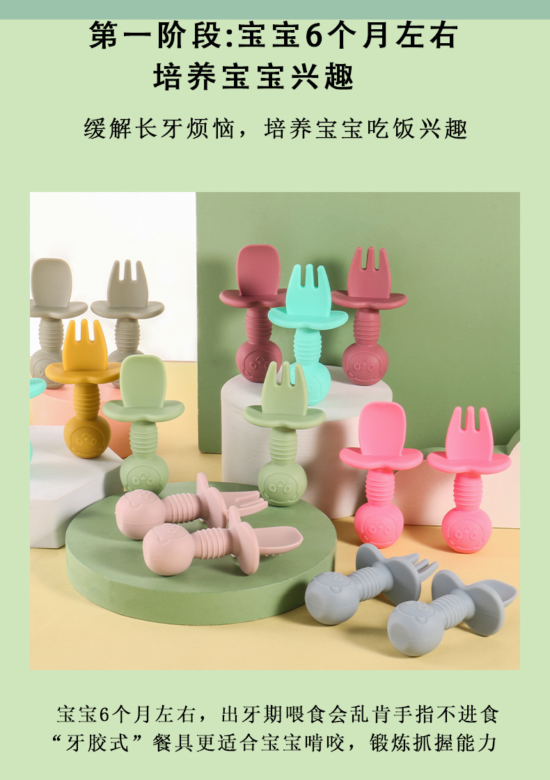 婴儿餐具套装硅胶一体式分格碗宝宝吸盘小熊造型辅食喂养餐盘叉勺套装详情12