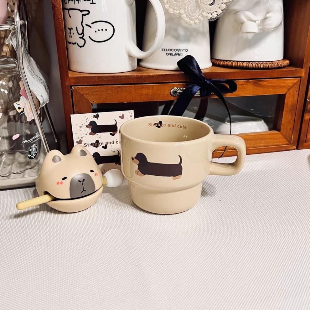 The original ceramic cute, niche and high-appearance-level cartoon mug, breakfast coffee cup, is a delicate sausage puppy pic 5