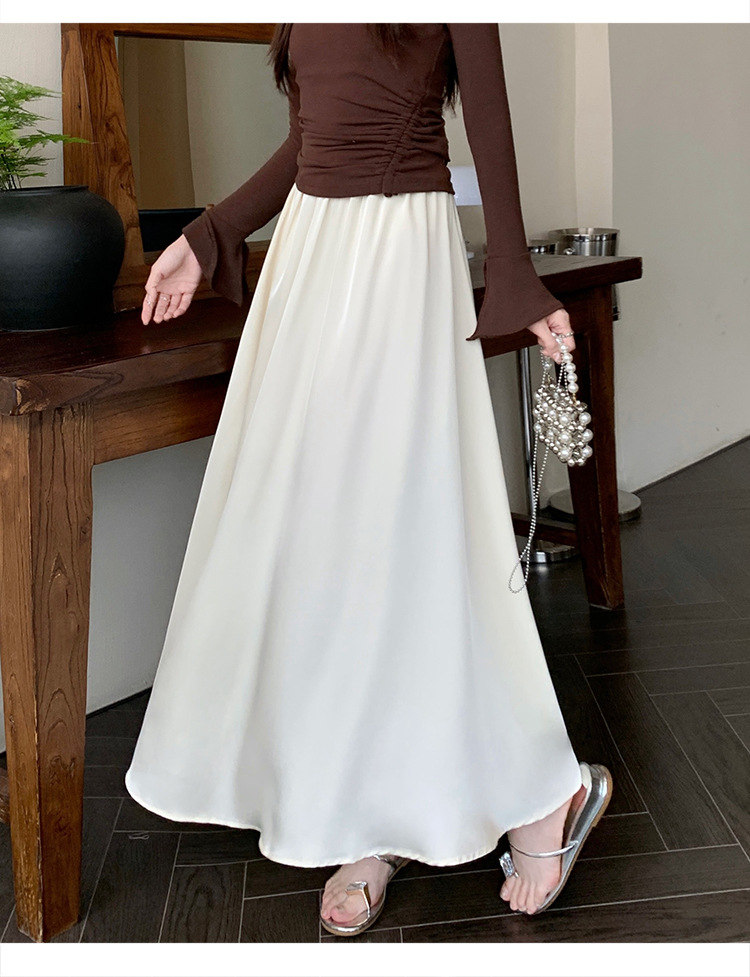 French acetate satin half skirt for women 2024 Spring/Summer pleated long skirt with elastic and tight waist, A-line large swing umbrella skirt pic 28