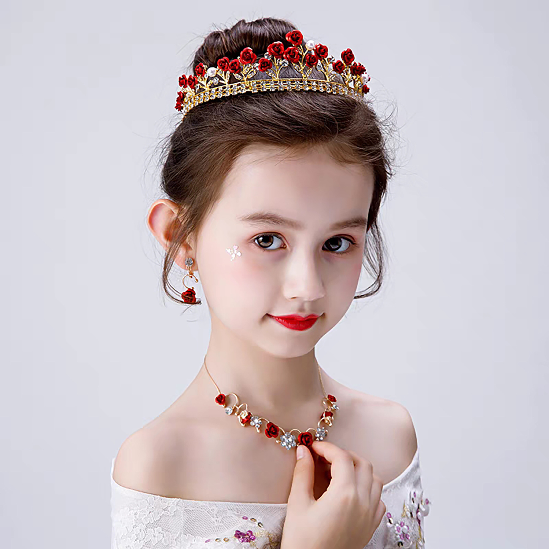 Nuevo compromiso barroco belleza temperamento rosas rojas princesa aros de pelo vestido de novia accesorios corona de novia pic 18