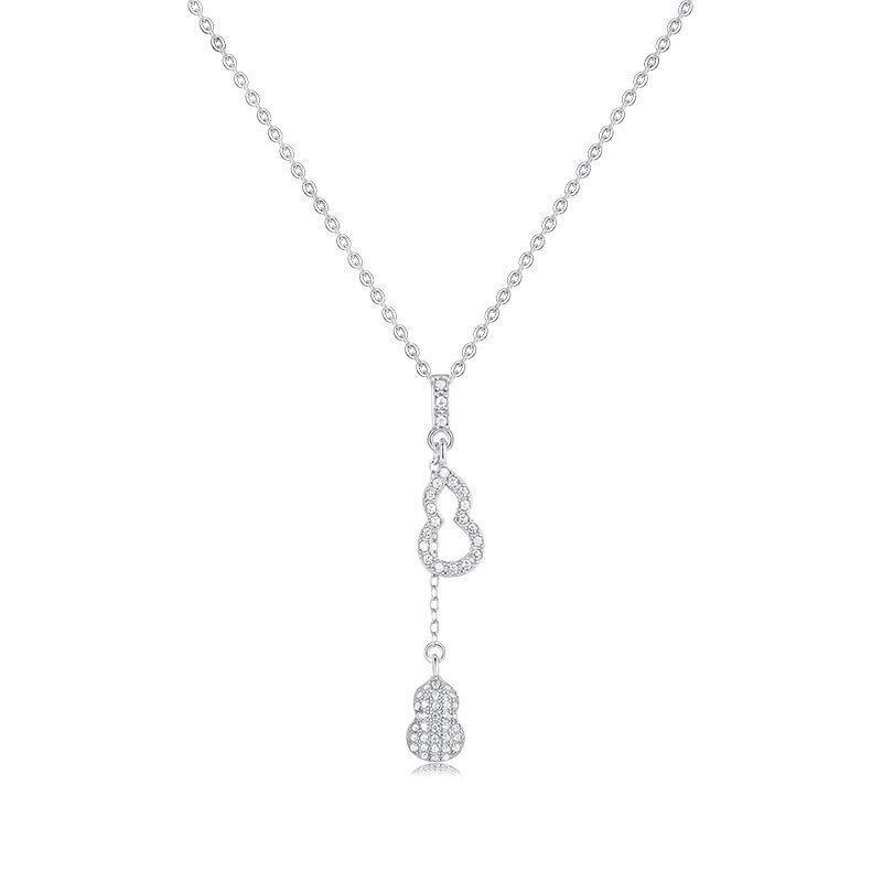 银贝福禄双全纯银S925项链女小众设计锆石款锁骨链流苏葫芦吊饰品详情8