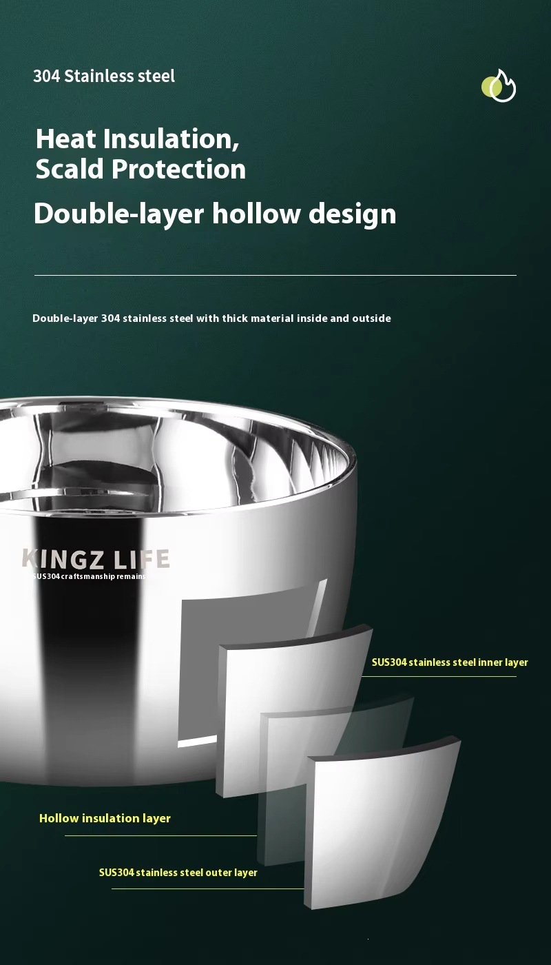 304 thickened stainless steel double-layer soup bowl, heat-resistant, dishwasher washable, environmentally friendly household kitchenware pic 6