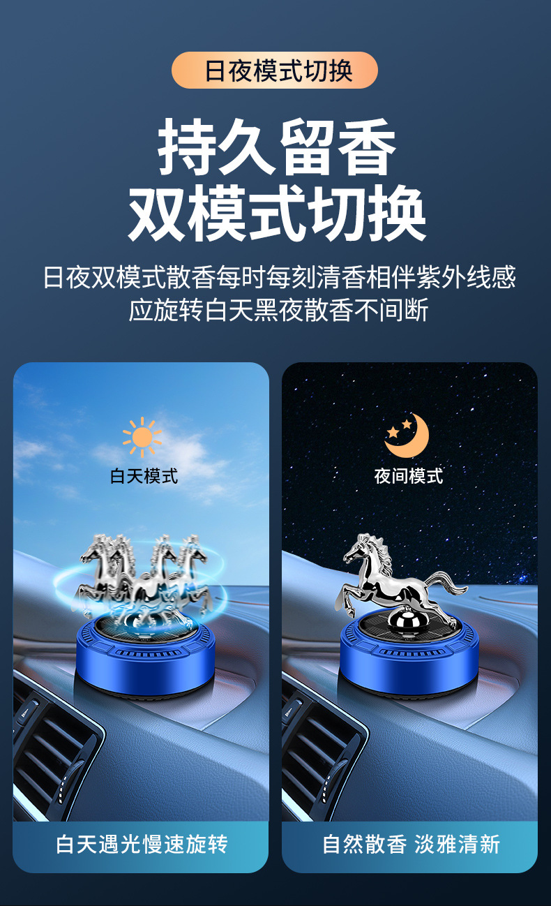 跨境新品车载香水香薰太阳能马年摆件旋转车内装饰品持久淡香男女详情10