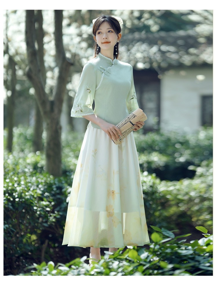 国潮国潮民国风夏季女修身旗袍上衣薄款汉元素汉服套装文艺气质唐装茶艺服国潮详情19