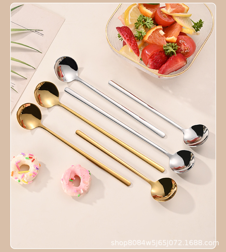 304不锈钢小圆勺咖啡勺燕窝蜂蜜勺子长柄勺甜品勺子玻璃杯搅拌勺详情17