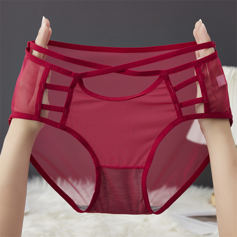 Sexy mesh underwear for women, breathable and comfortable, with fine straps, cross-cut, high-elasticity and high-waisted, large-sized Ankara red underwear for women pic 13