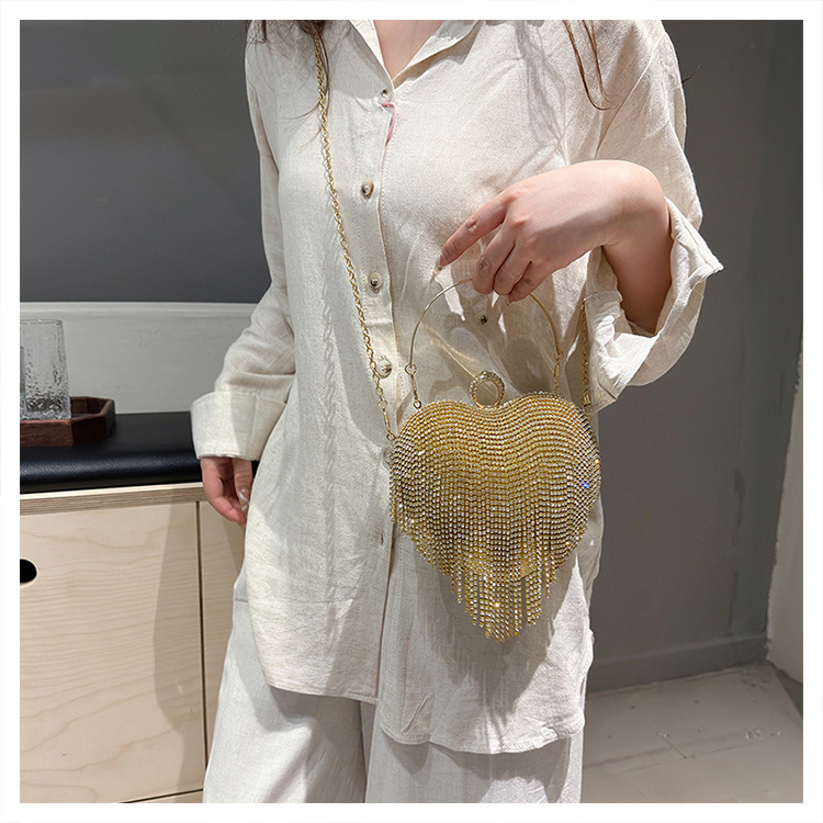 跨境镶钻晚宴包心形流苏女士手提包宴会聚会手拿包百搭礼服晚装包详情12