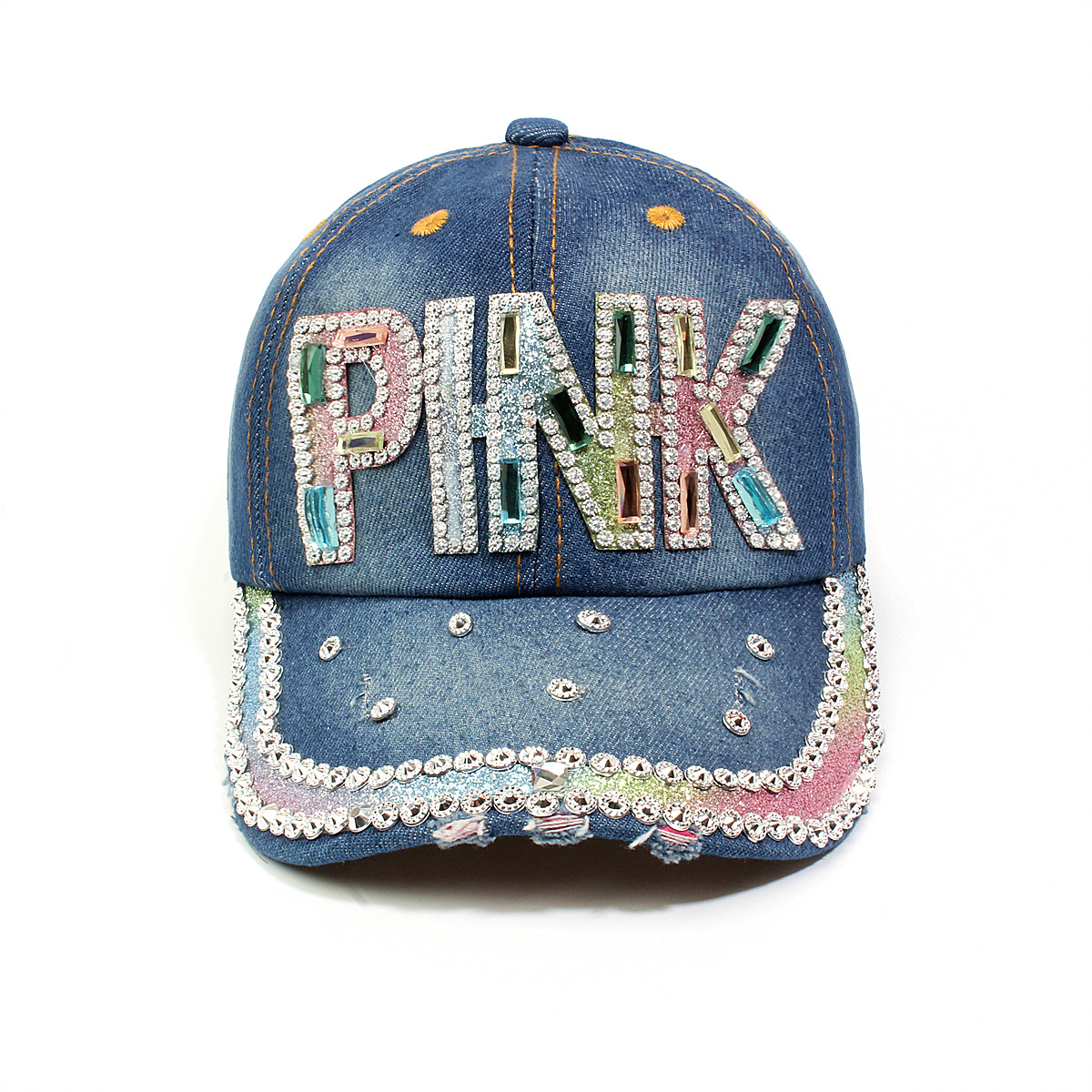 跨境外贸新款牛仔布女镶钻欧美国休闲成人棒球帽时尚洋气鸭舌帽子详情28