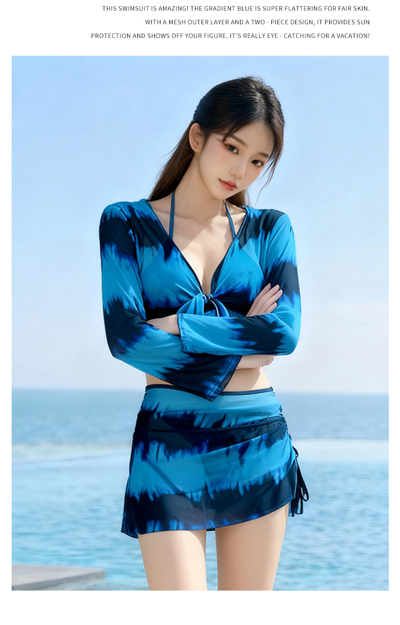 Baiya Swimwear Women 2025 Bikini Four-piece Set Long-sleeved Gradient Smudged Sun Protection Slimming Hot Spring Vacation Swimwear -107082 pic 6