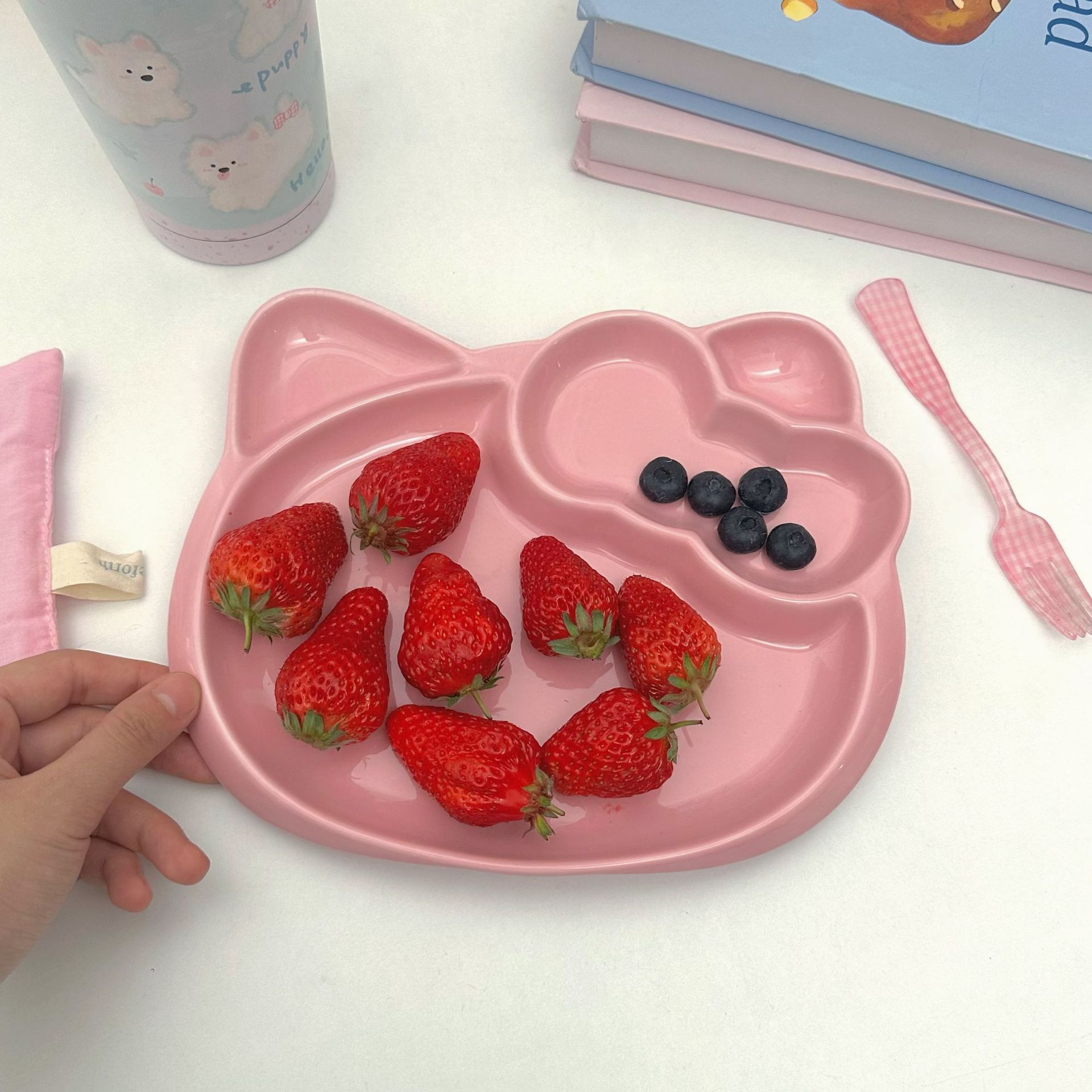 Cute cartoon cat ceramic creative compartments tableware, high appearance level, breakfast fruit salad pose, irregular plates pic 6