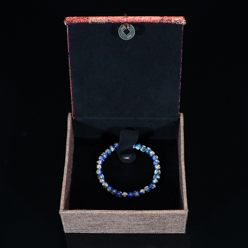 Beijing Cloisonne classical ethnic style jewelry, cloisonne enamel filigree silver blue round bead bracelet pic 11