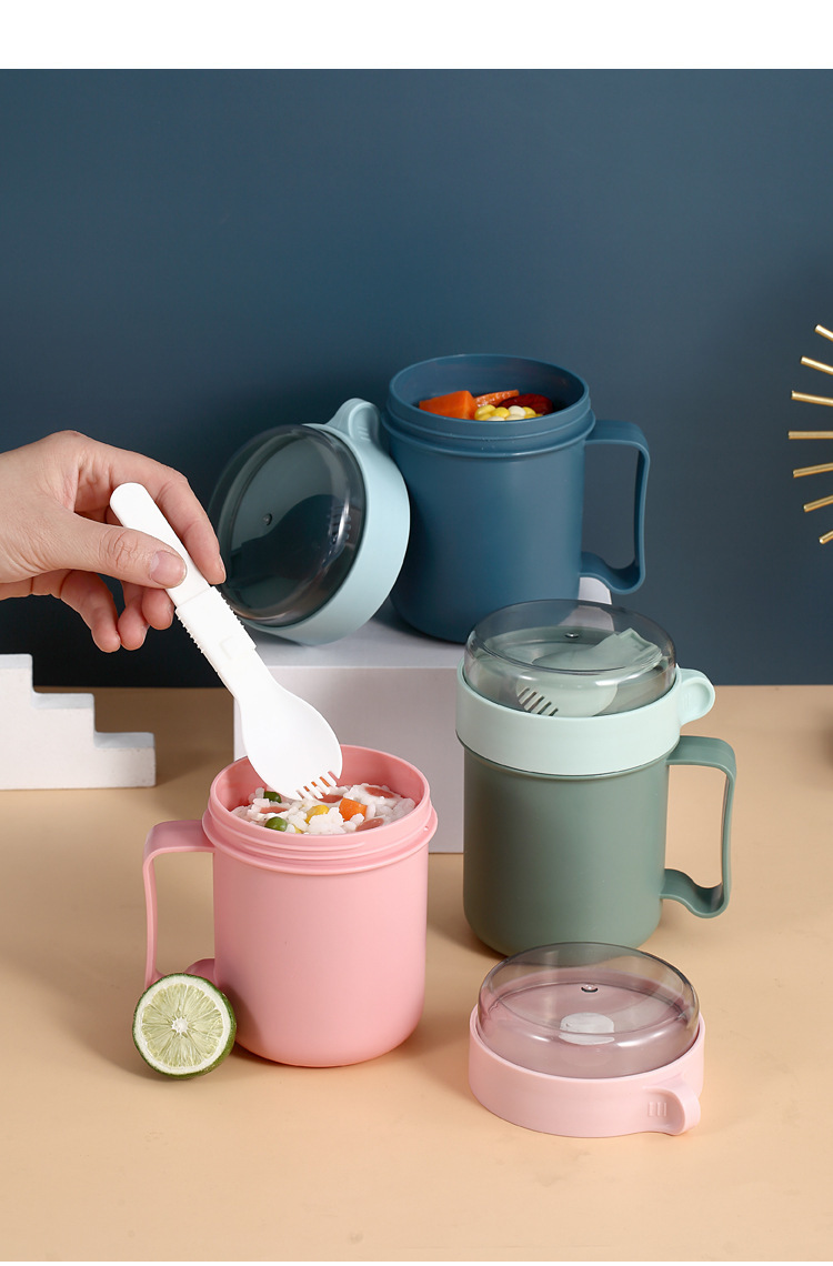 Aiyouke 304 taza de acero inoxidable sellado con la mano mantener la taza a los estudiantes trabajadores de oficina con cuchara de sopa portátil pic 18