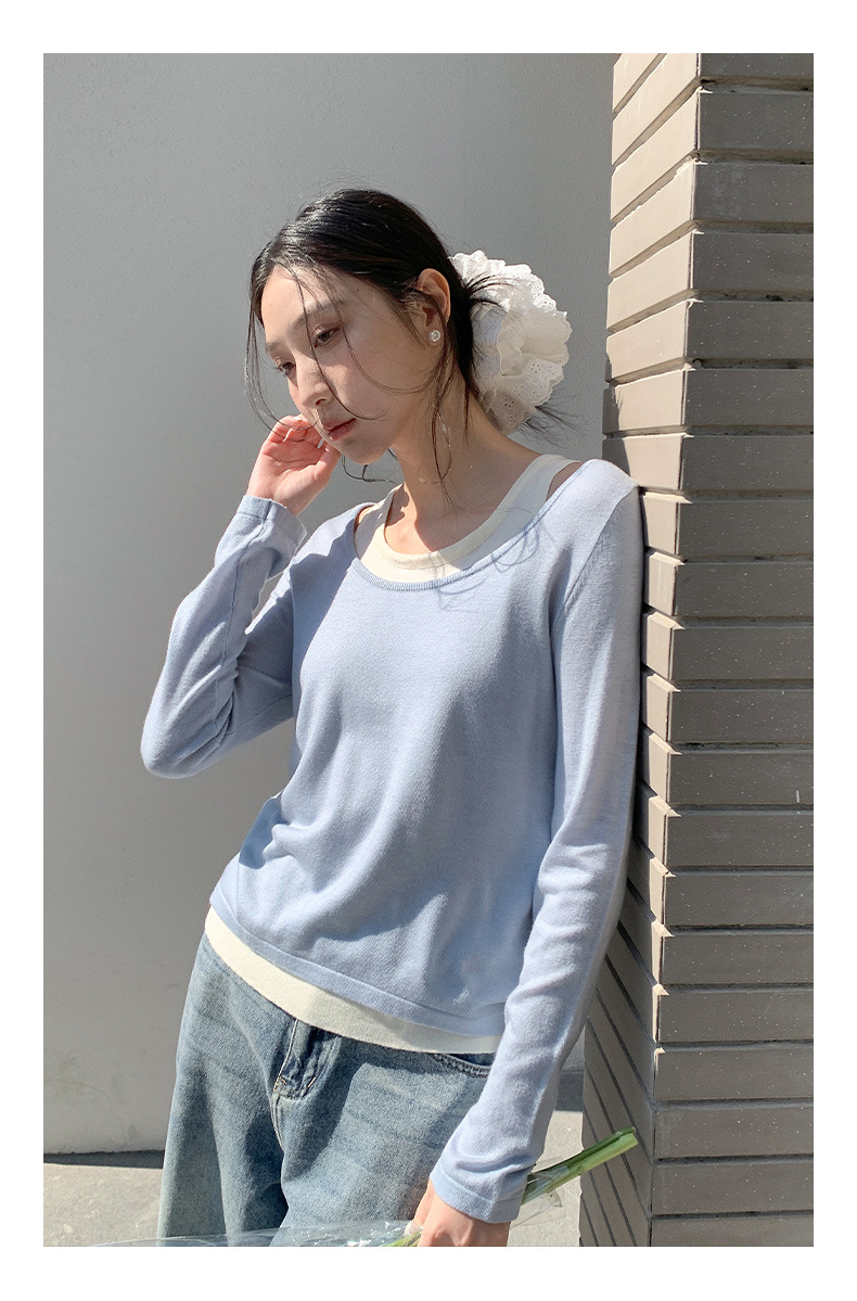 衣尔衫 清晨阳光 韩系假两件简约氛围感针织衫女气质新款温柔0326详情18