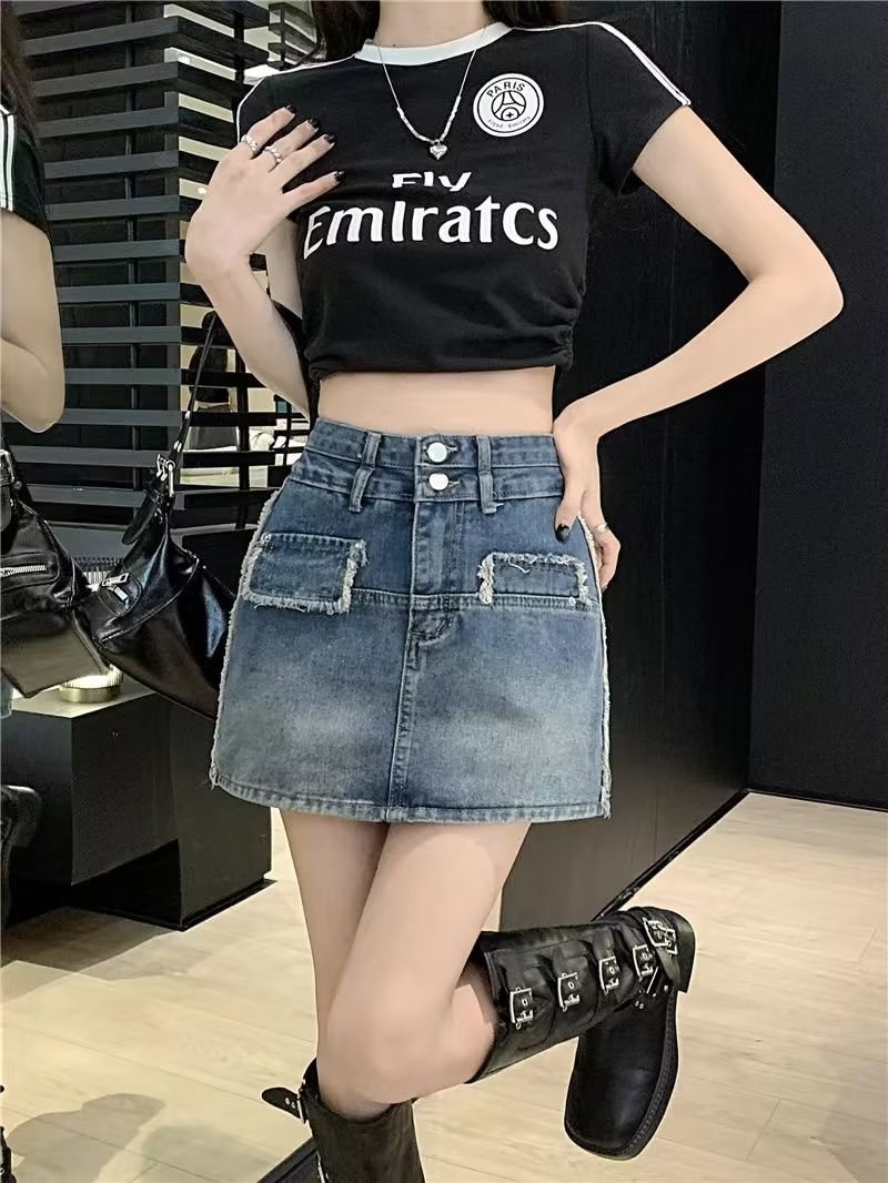 高腰牛仔半身裙2023夏季新款时尚韩版显瘦包臀复古a字短裙潮批发详情13