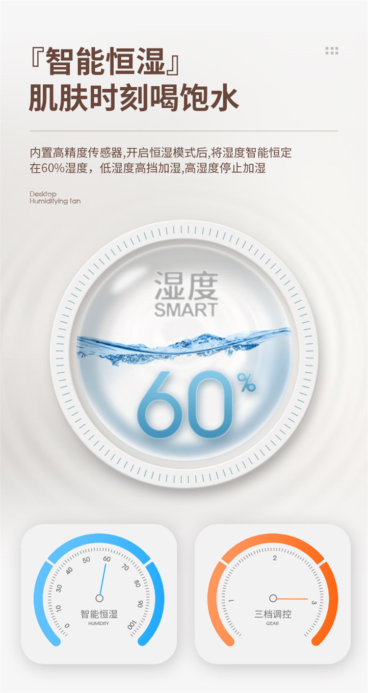 2023新款USB充电遥控定时加湿风扇桌面迷你小风扇氛围夜灯详情5