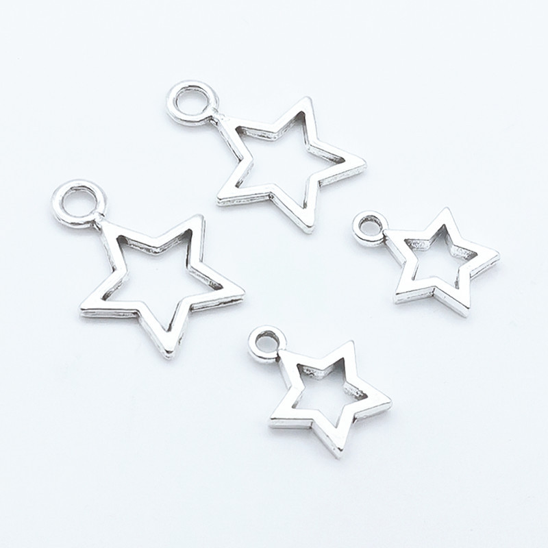 New trendy retro silver hollowed-out five-pointed star pendant diy alloy jewelry accessory pic 5