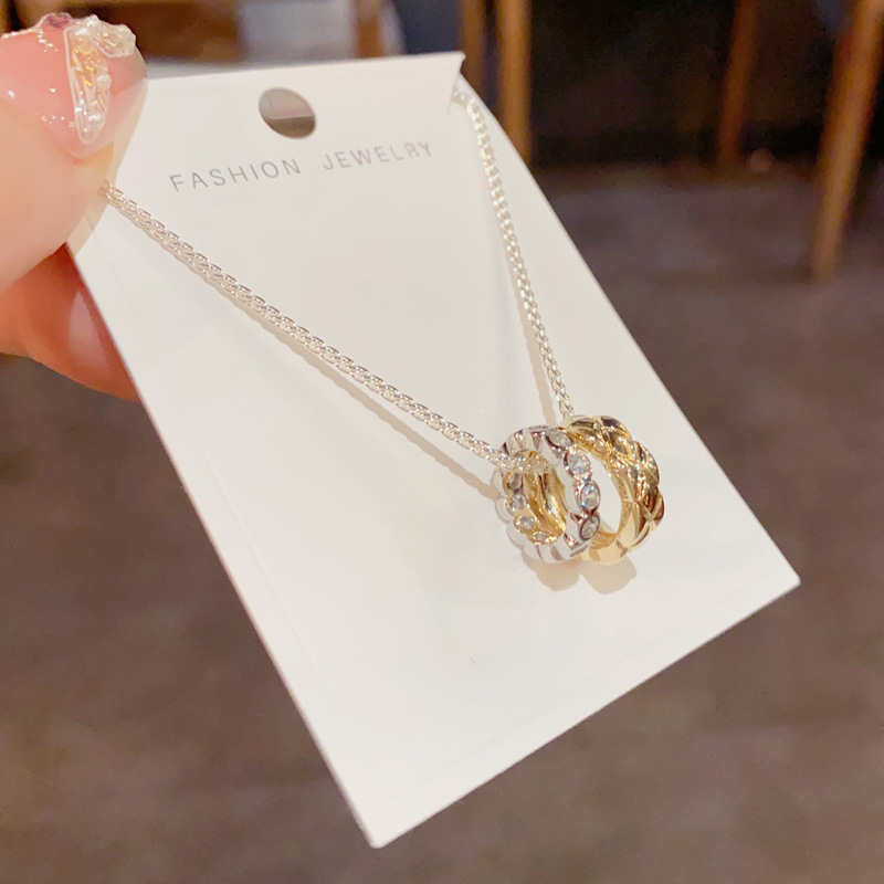 欧美个性时尚金银撞色双环项链气质简约轻奢设计感锁骨链颈链批发详情8