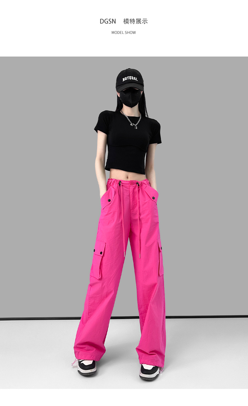 美式复古粉色高腰直筒工装裤女2023夏季辣妹新款休闲高街薄款裤子详情7