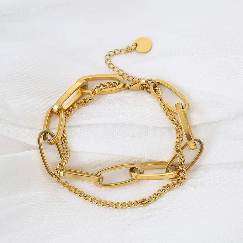 A retro and fashionable gold double-layer thick bracelet made of titanium steel, a trendy accessory for women pic 3