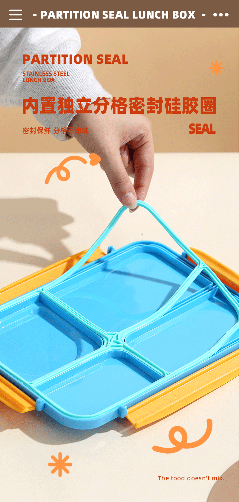 Large-capacity four-compartment stainless steel lunch box, Japanese-style non-cross-flavor compartmentalized student and office worker sealed lunch box with rice pic 4